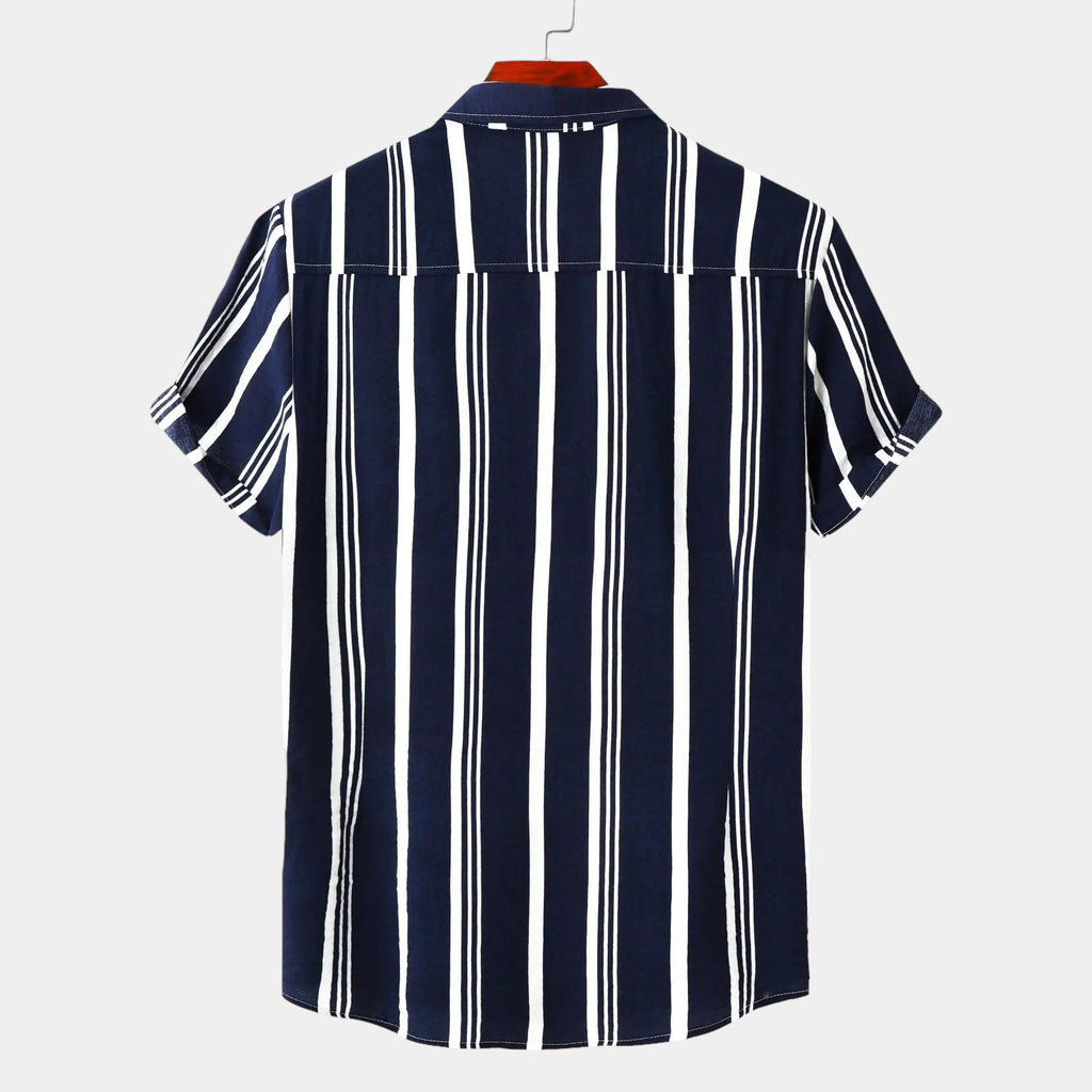 Striped Cotton Shirt for Men - Casual Wear, Short Sleeve, Lightweight Design
