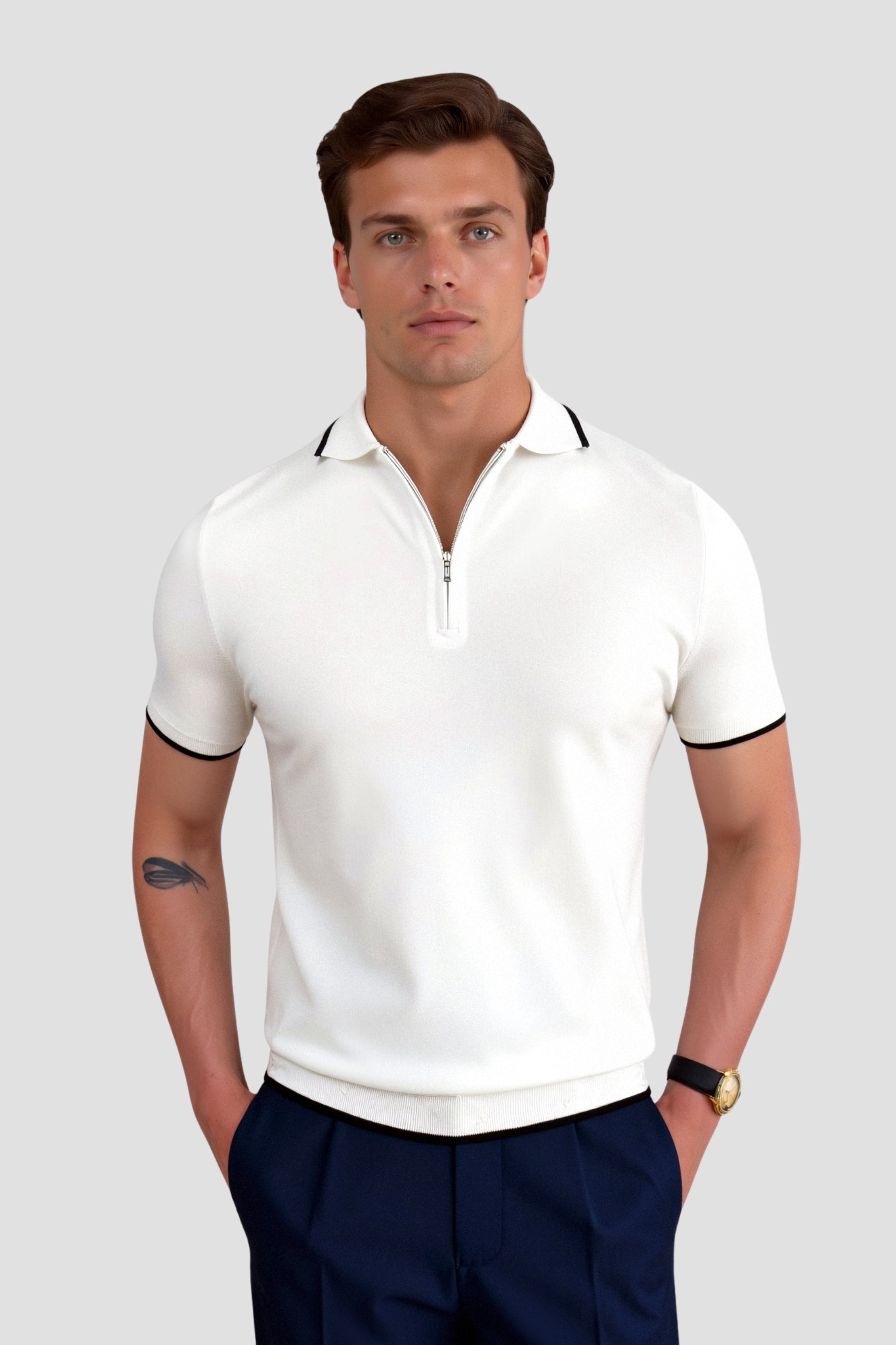 Knitted Quarter Zip Golf Polo Shirt - Comfortable Fabric - Men's Activewear
