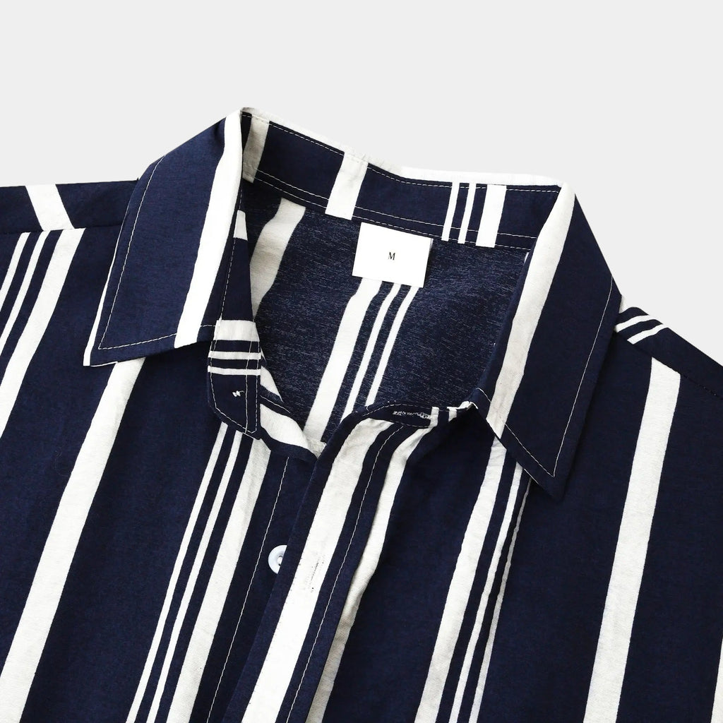 Striped Cotton Shirt for Men - Casual Wear, Short Sleeve, Lightweight Design