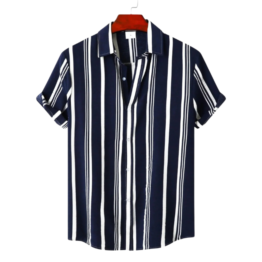 Striped Cotton Shirt for Men - Casual Wear, Short Sleeve, Lightweight Design