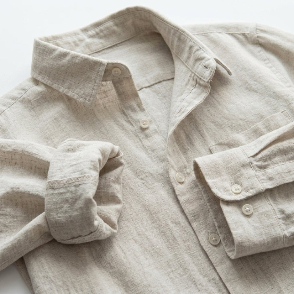 Linen Shirt for Men - Casual Short Sleeve Summer Top in Light Color