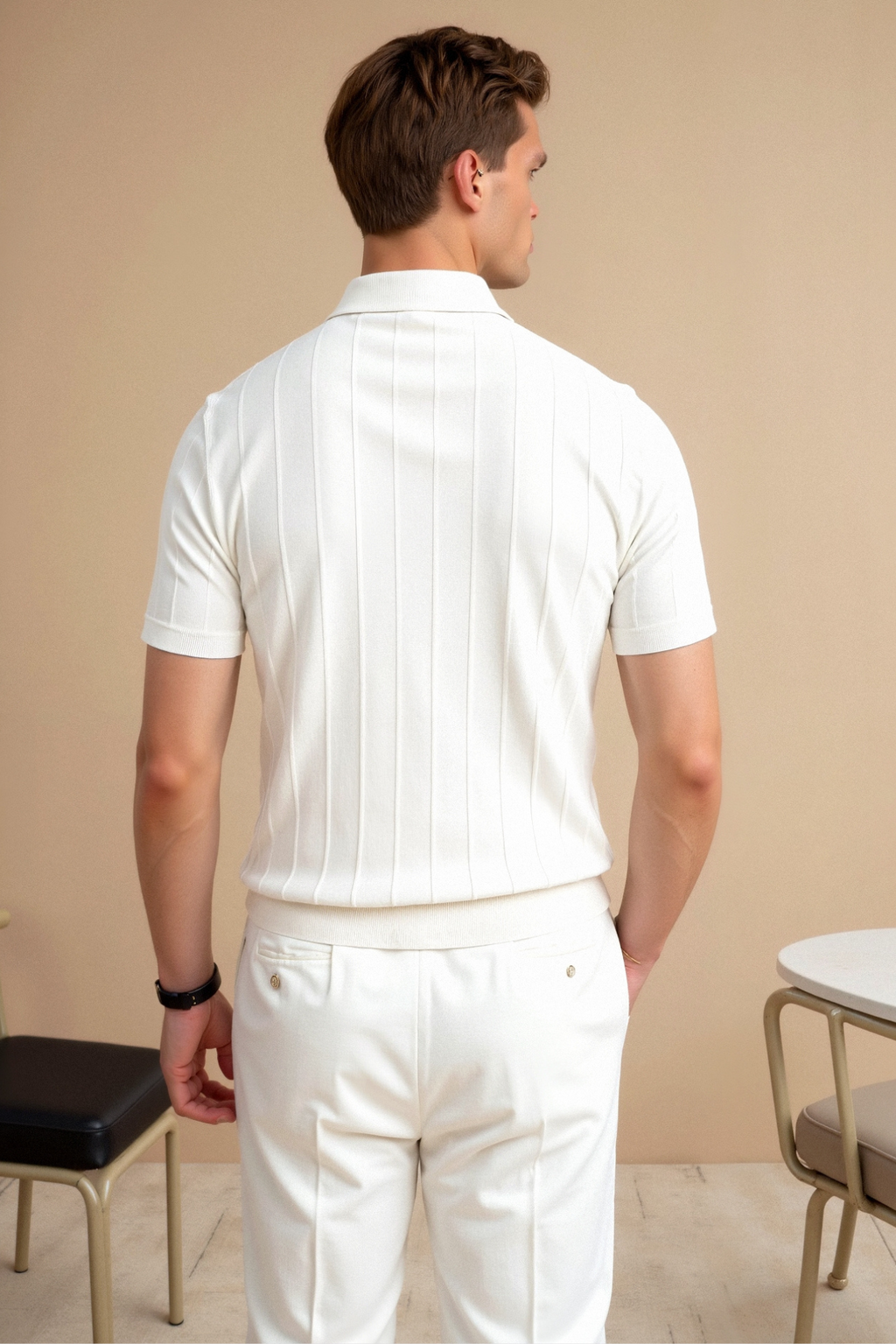 Vertical Striped Cotton Polo Shirt for Casual Wear and Outdoor Activities
