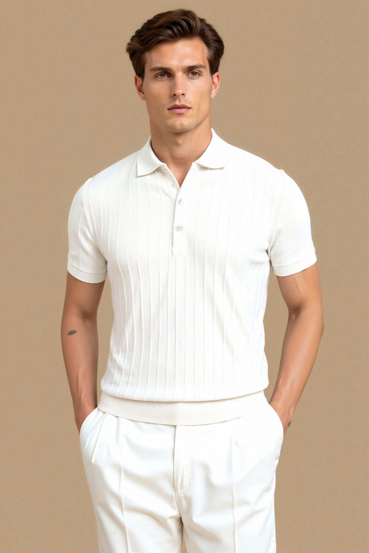 Vertical Striped Cotton Polo Shirt for Casual Wear