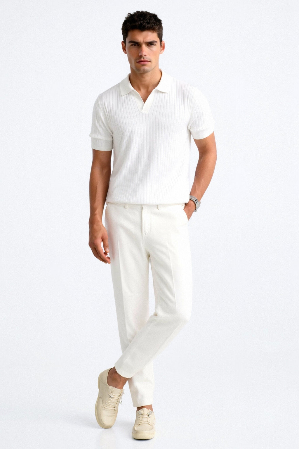 Ribbed Cotton Polo Shirt for Men - Casual Wear, Comfortable Fit