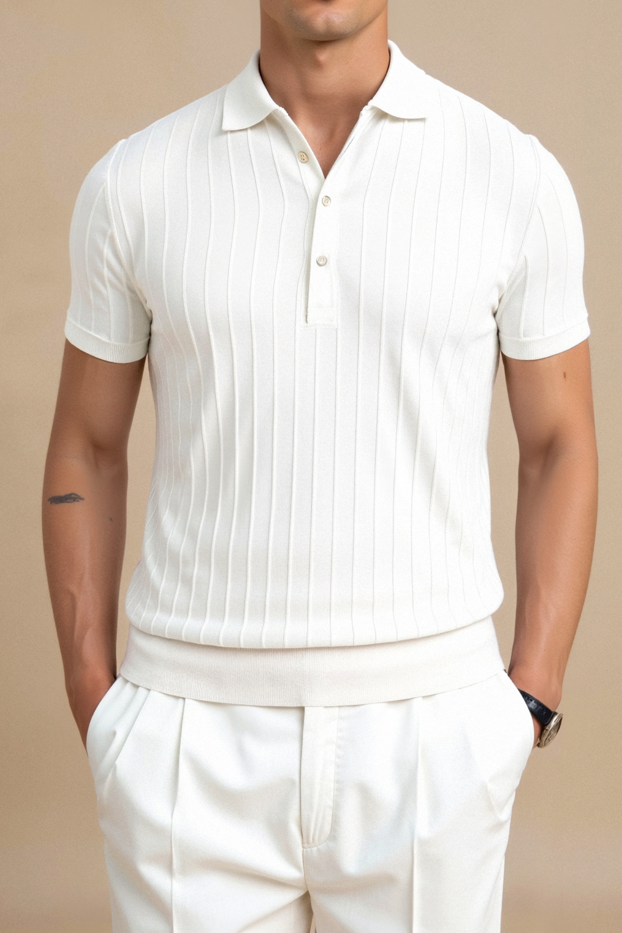 Vertical Striped Cotton Polo Shirt for Casual Wear and Outdoor Activities