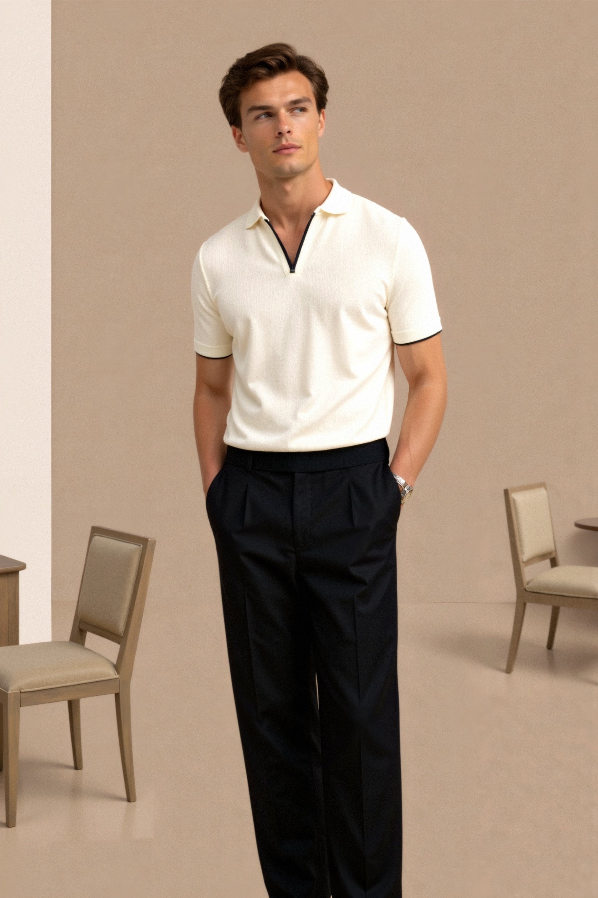 Contrast Slim Fit Polo Shirt - Lightweight Cotton Blend - Casual Wear