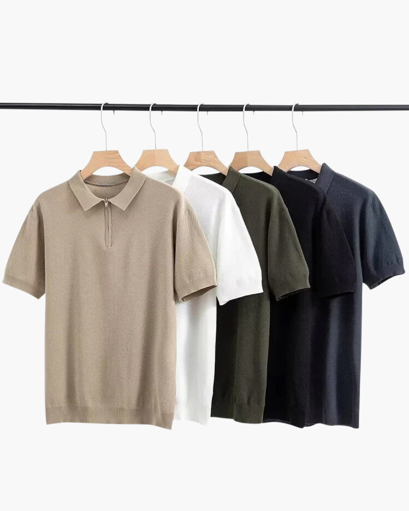 Men's Zip Up Polo Shirt - Soft Cotton Blend - Casual Wear - Available in Multiple Colors