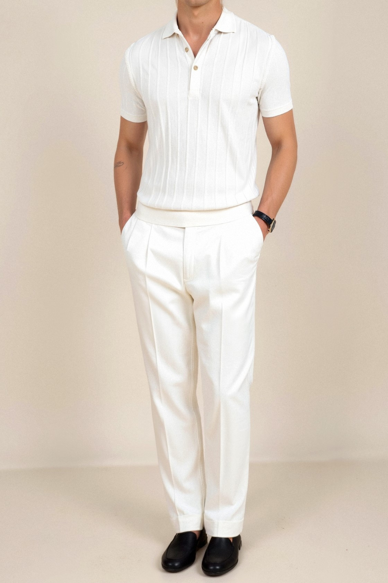 Vertical Striped Cotton Polo Shirt for Casual Wear and Outdoor Activities