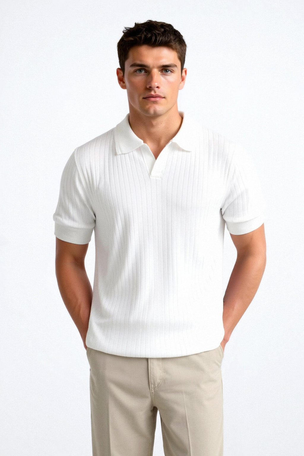 Ribbed Cotton Polo Shirt for Men - Casual Wear, Comfortable Fit