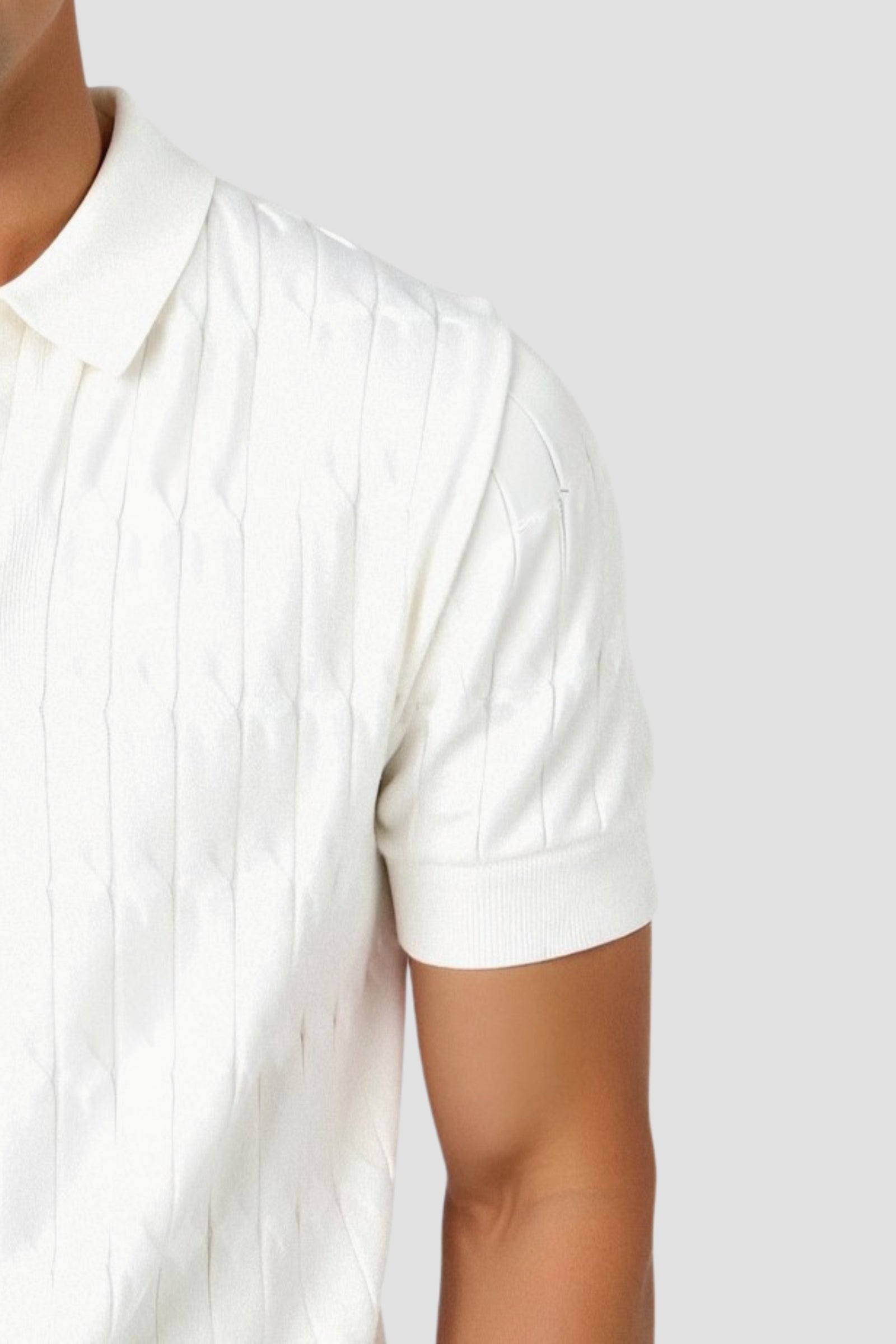 V-Neck Cable Knit Polo Shirt for Men - Premium Cotton Blend Casual Wear