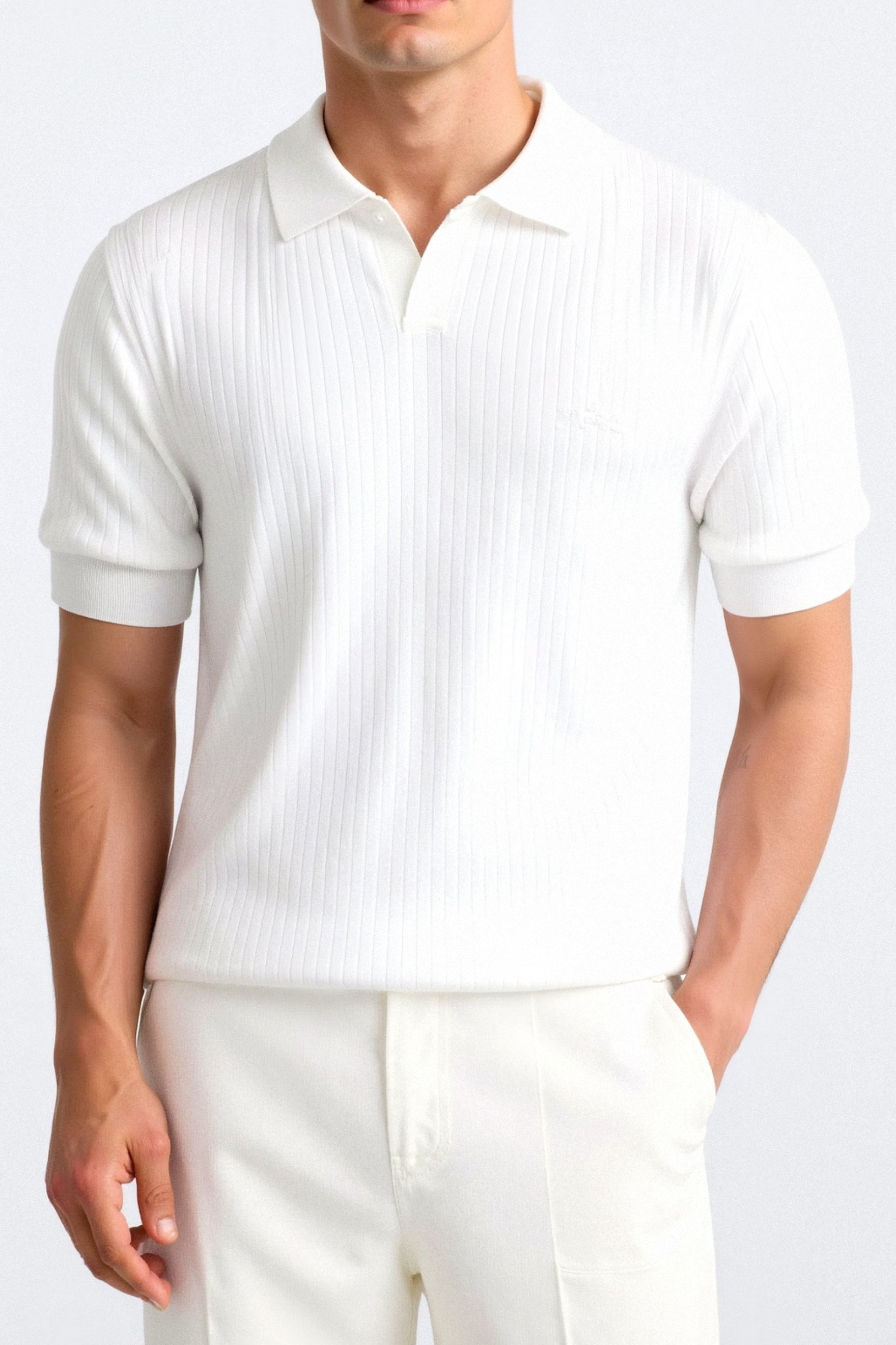Ribbed Cotton Polo Shirt for Men - Casual Wear, Comfortable Fit