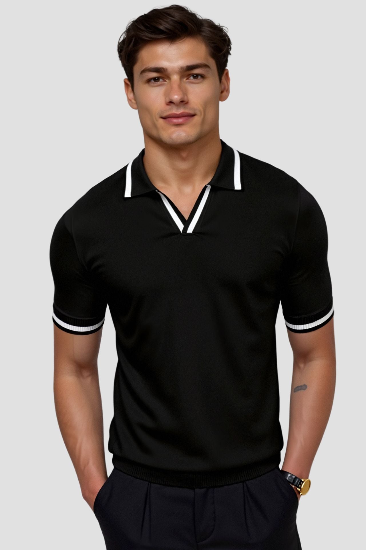 Contrast Slim Fit Polo Shirt - Lightweight Cotton Blend - Casual Wear