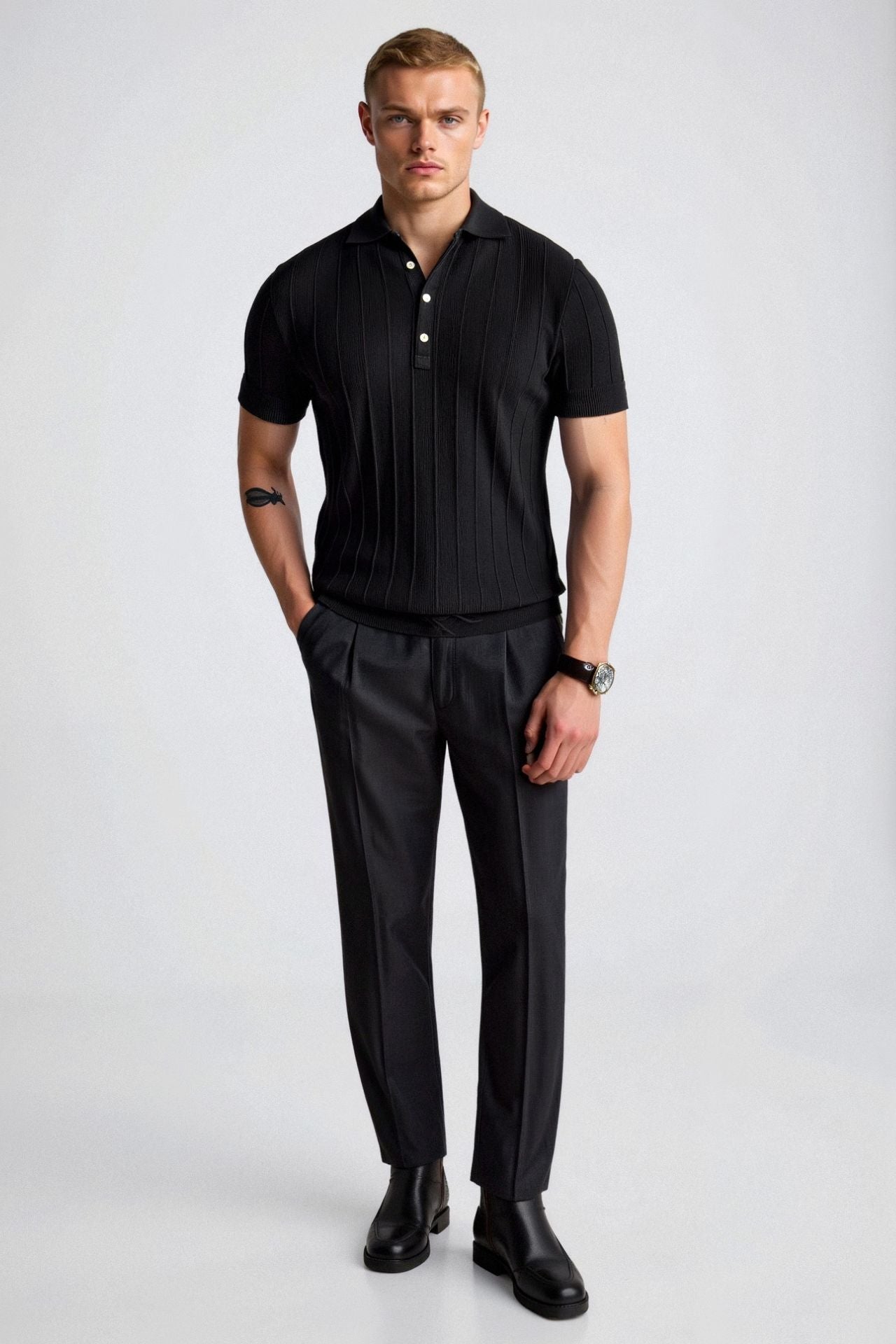 Vertical Striped Cotton Polo Shirt for Casual Wear and Outdoor Activities