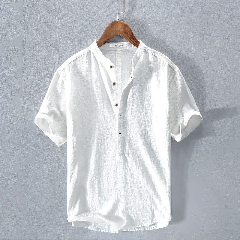Linen Shirt for Men - Casual Short Sleeve Summer Wear in Light Blue