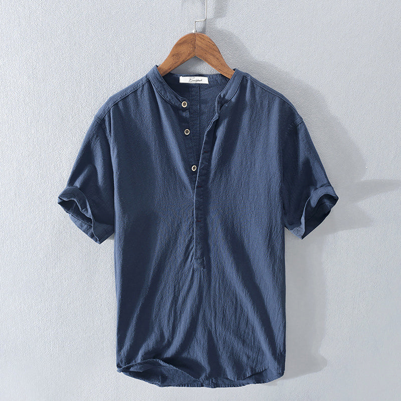 Linen Shirt for Men - Casual Short Sleeve Summer Wear in Light Blue