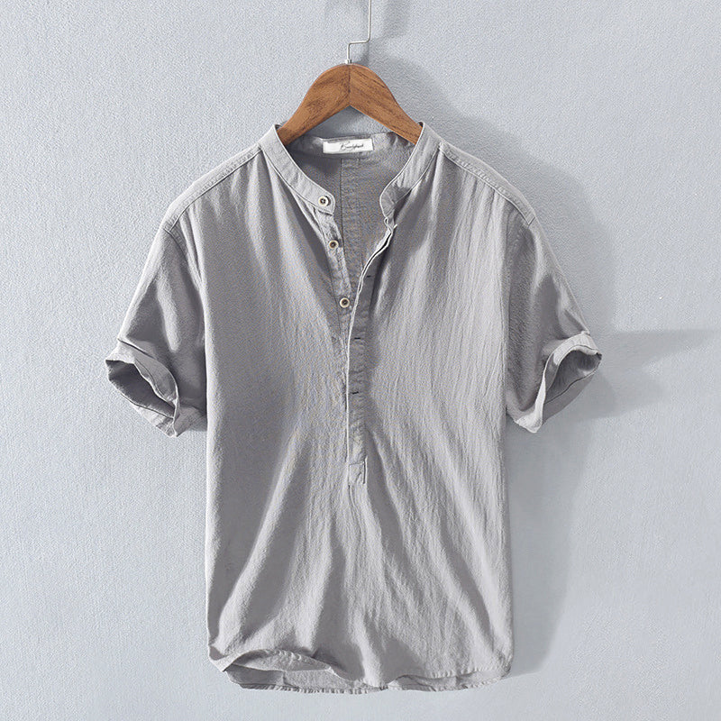 Linen Shirt for Men - Casual Short Sleeve Summer Wear in Light Blue