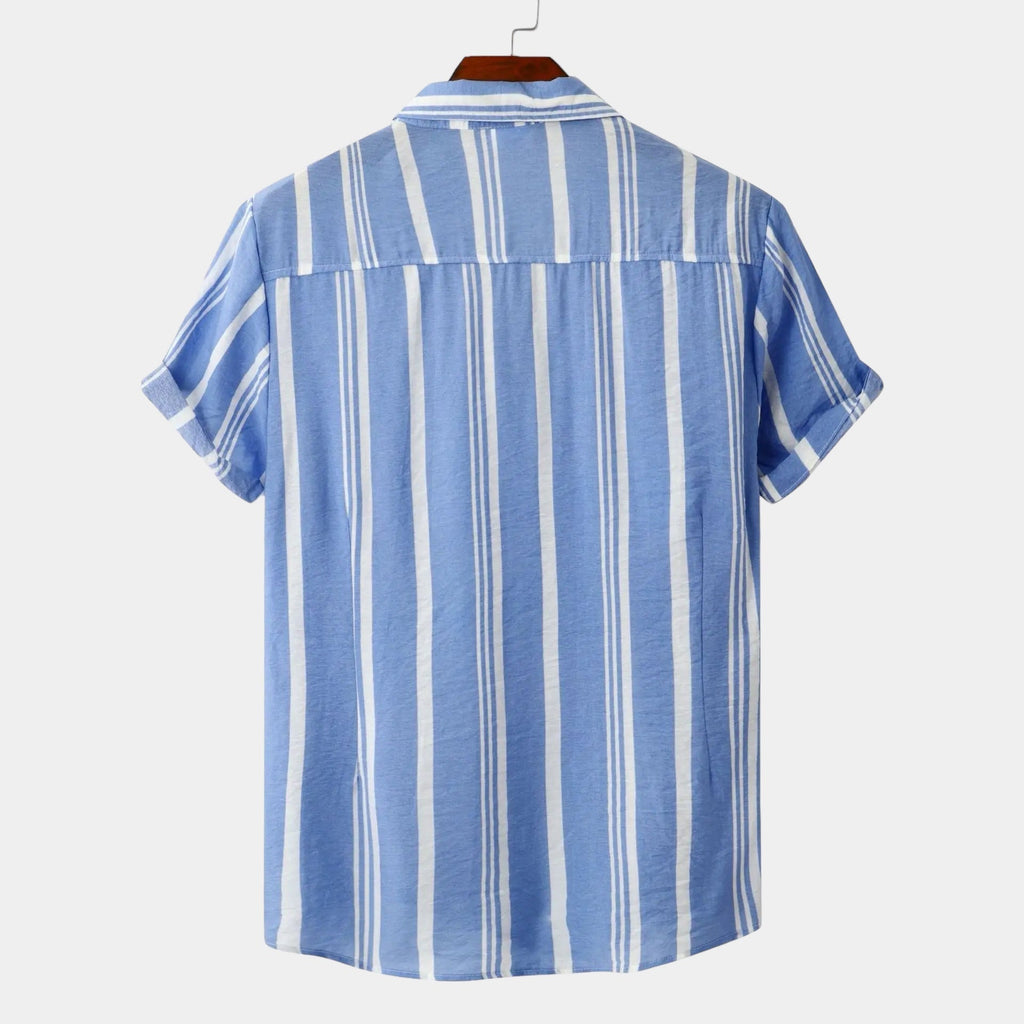 Striped Cotton Shirt for Men - Casual Wear, Short Sleeve, Lightweight Design