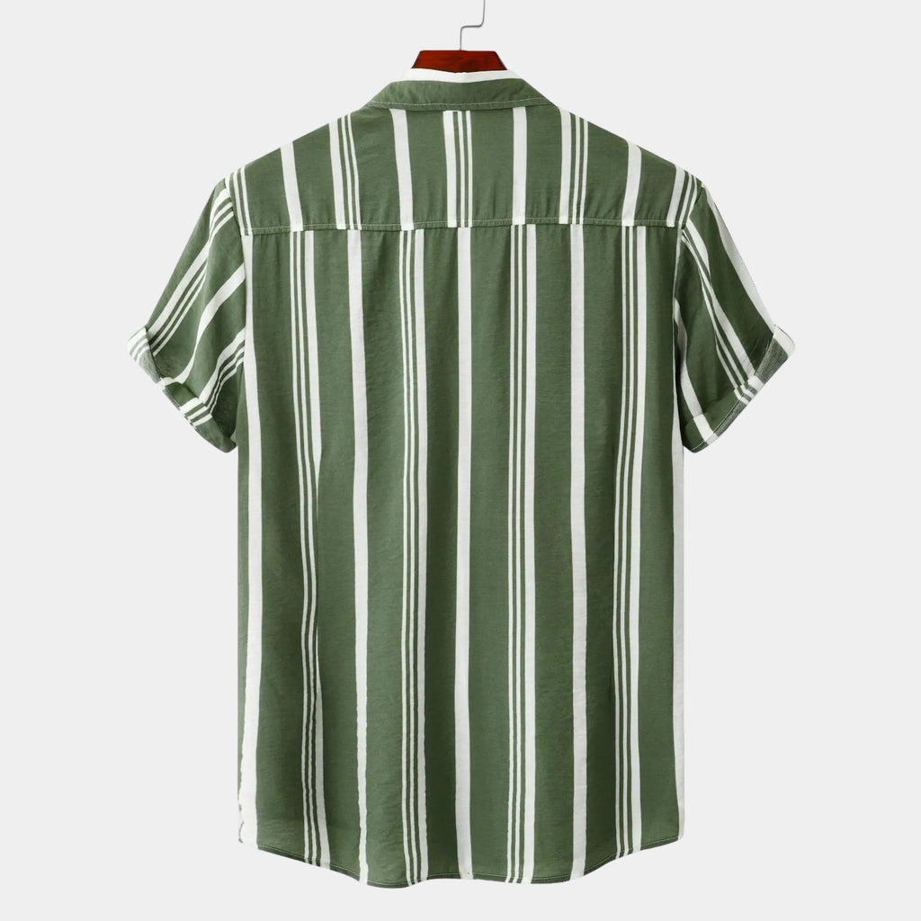 Striped Cotton Shirt for Men - Casual Wear, Short Sleeve, Lightweight Design