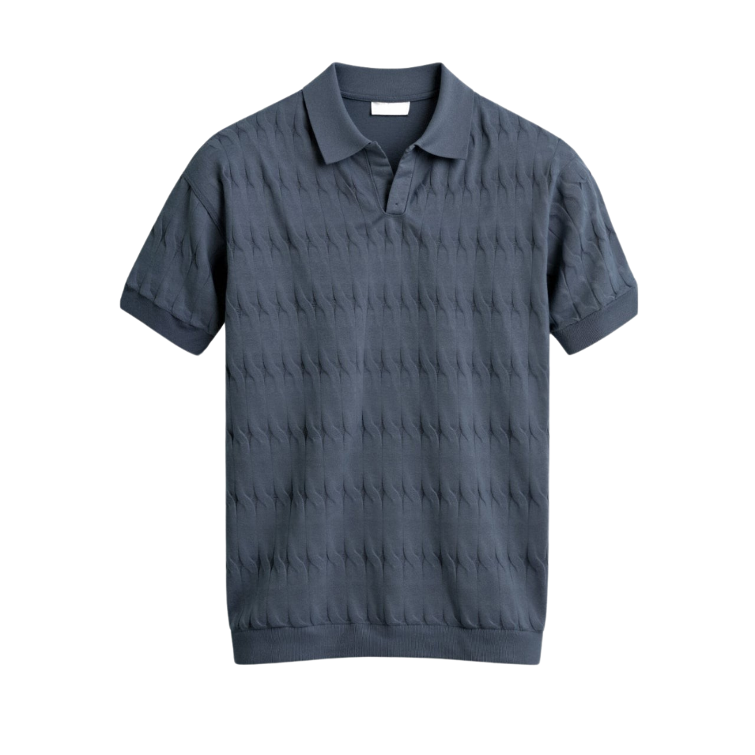 V-Neck Cable Knit Polo Shirt for Men - Premium Cotton Blend Casual Wear