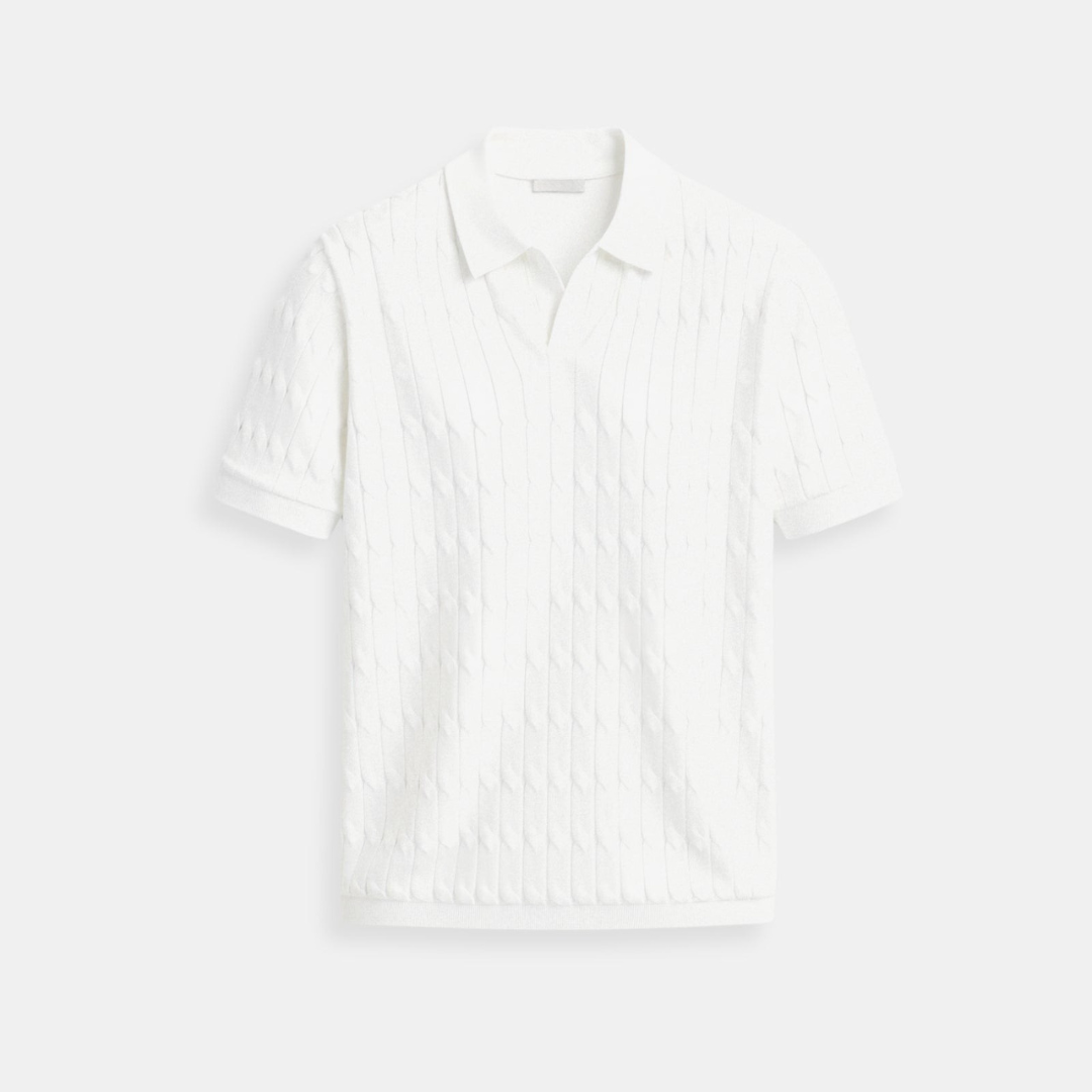 V-Neck Cable Knit Polo Shirt for Men - Premium Cotton Blend Casual Wear