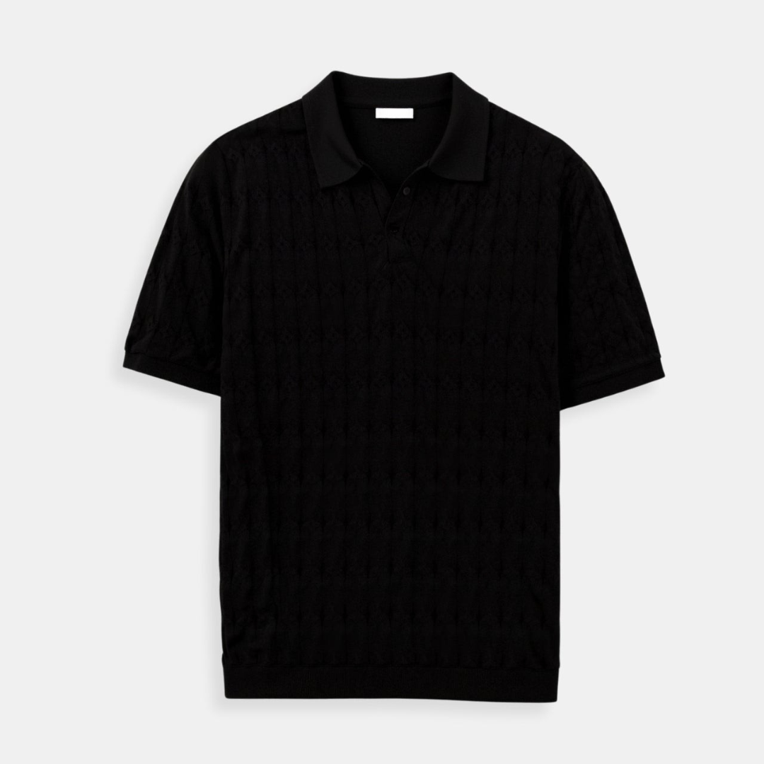 V-Neck Cable Knit Polo Shirt for Men - Premium Cotton Blend Casual Wear