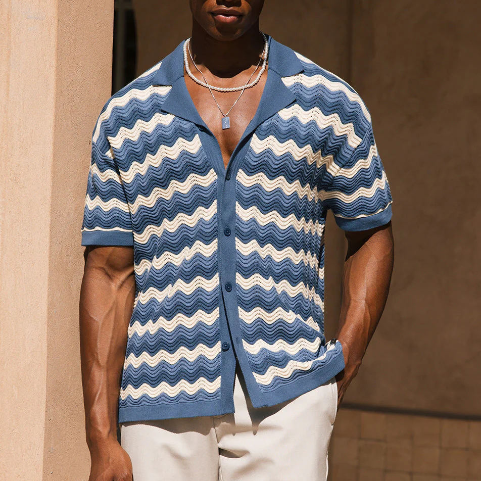 Knitted Button-Up Shirt for Casual Wear - Mykonos Style in Soft Fabric