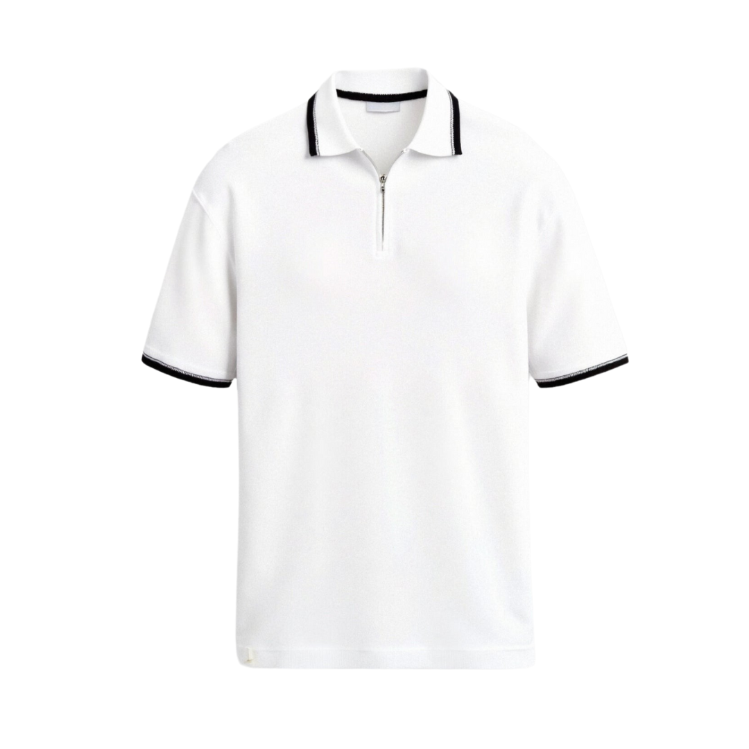 Knitted Quarter Zip Golf Polo Shirt - Comfortable Fabric - Men's Activewear