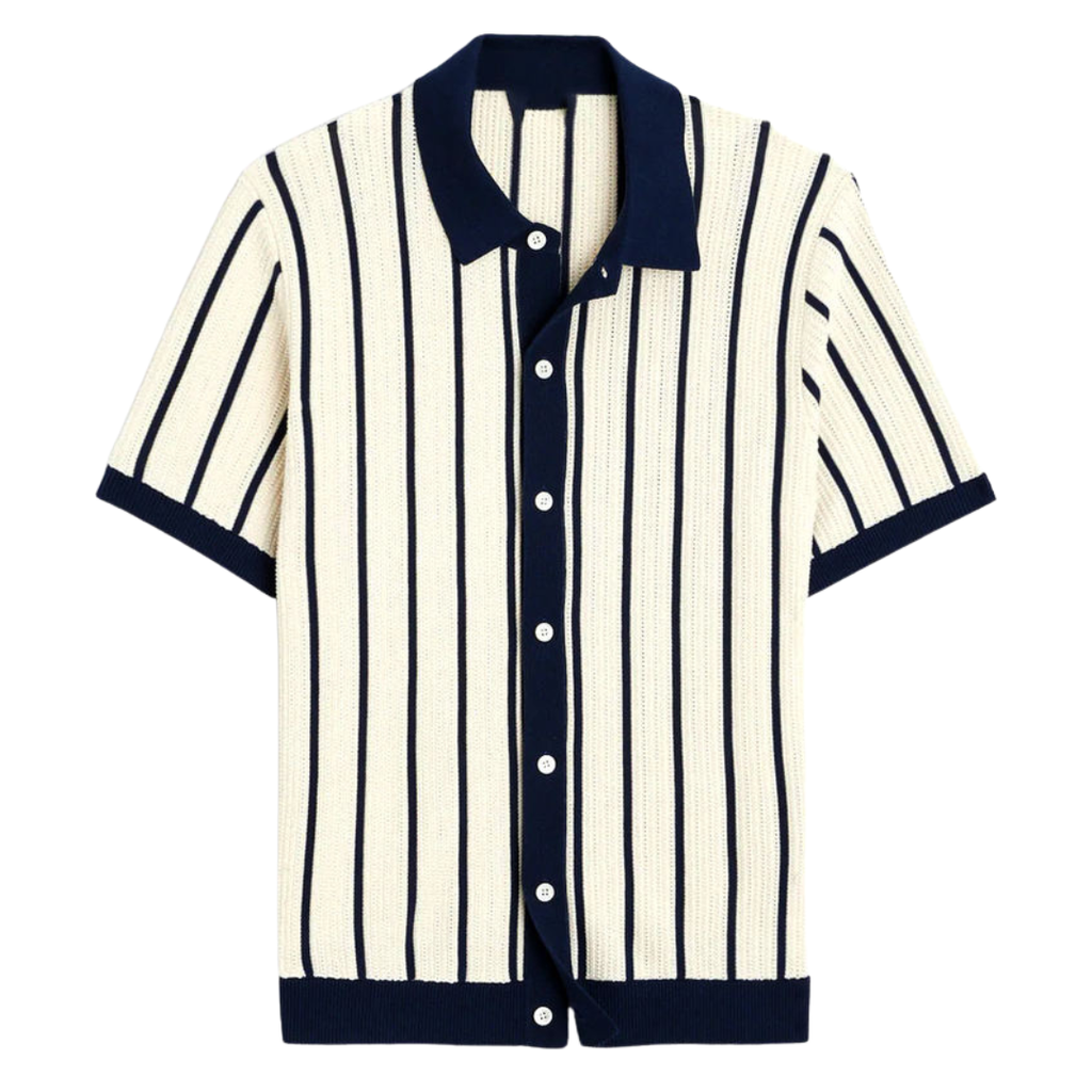 Knitted Button-Up Shirt for Men - Casual Cotton Blend Top