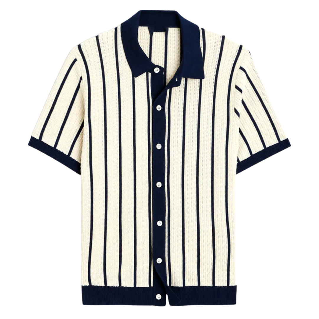 Knitted Button-Up Shirt for Men - Casual Cotton Blend Top