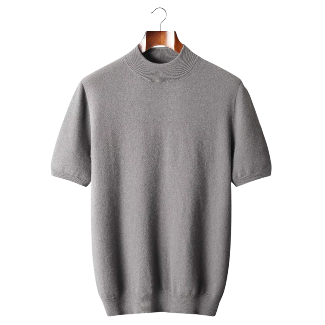 Cashmere Mock Neck T-Shirt for Women - Soft 100% Cashmere Fabric