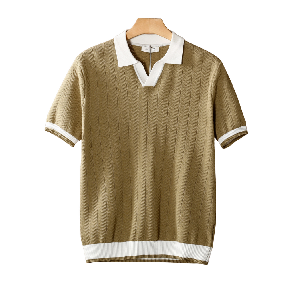 Contrast Textured Polo Shirt for Men - Casual Wear, Short Sleeve, Lightweight