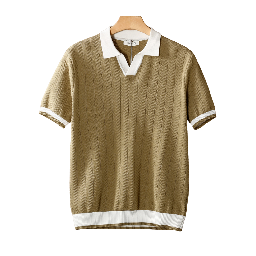 Contrast Textured Polo Shirt for Men - Casual Wear, Short Sleeve, Lightweight