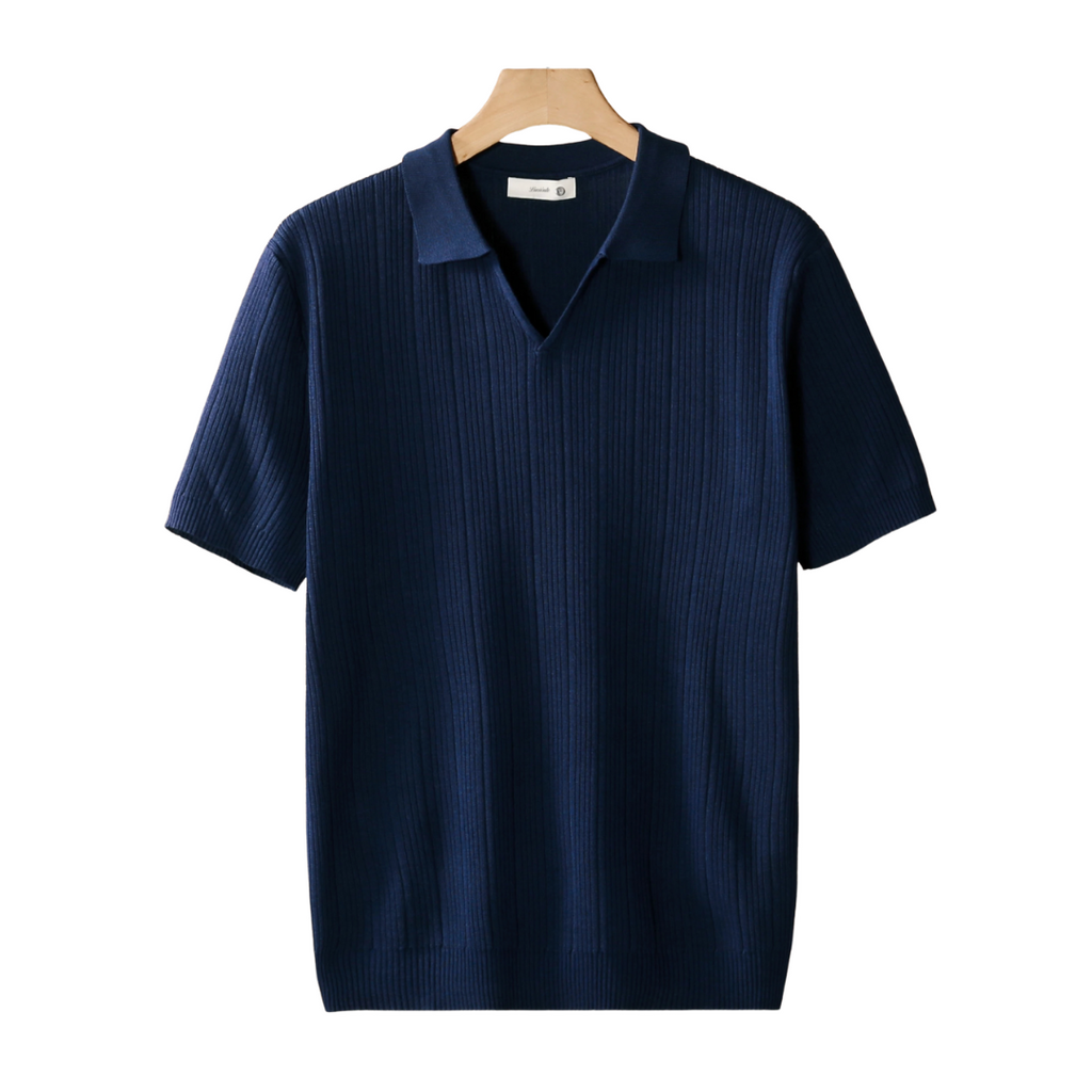 Ribbed Open Collar Polo Shirt for Men - Casual Wear, Lightweight Fabric