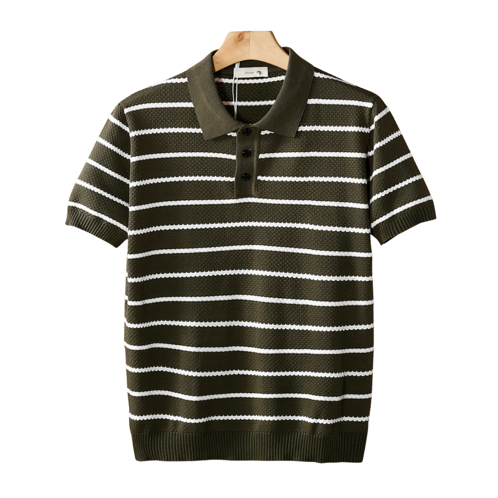 Striped Textured Polo Shirt with Buttons for Casual Wear