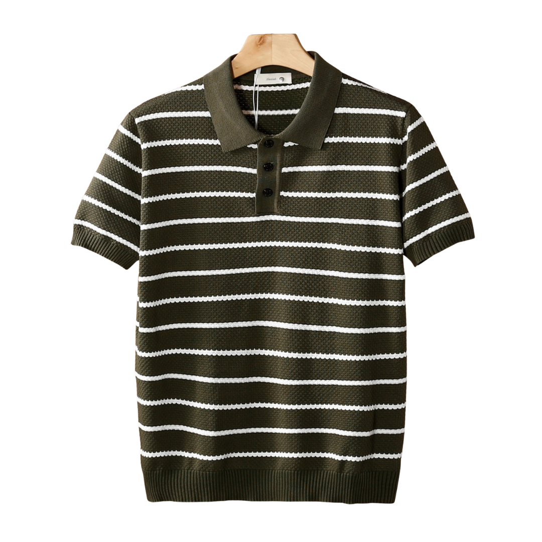 Striped Textured Polo Shirt with Buttons for Casual Wear