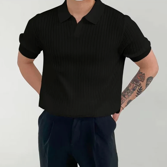 Ribbed Cotton Polo Shirt for Men - Casual Wear, Comfortable Fit