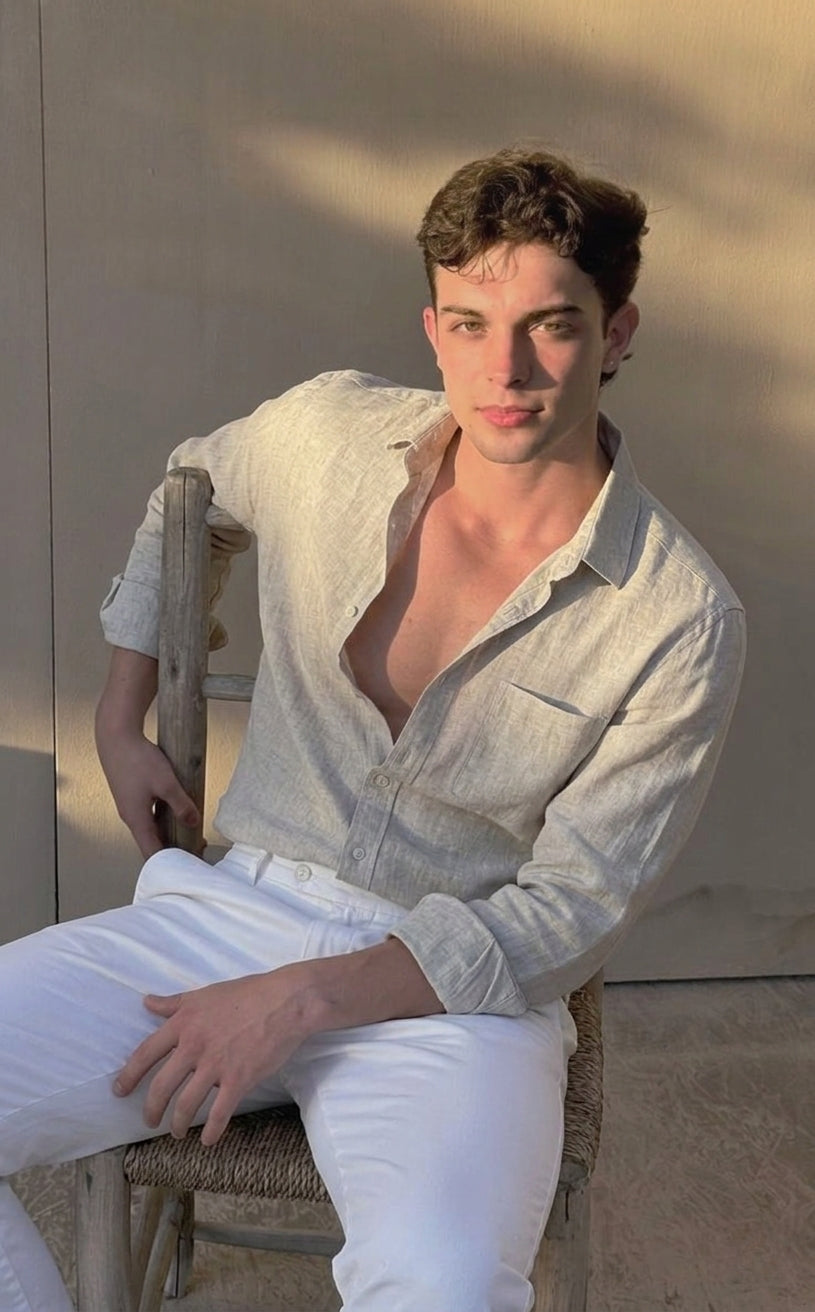 Linen Shirt for Men - Casual Short Sleeve Summer Top in Light Color