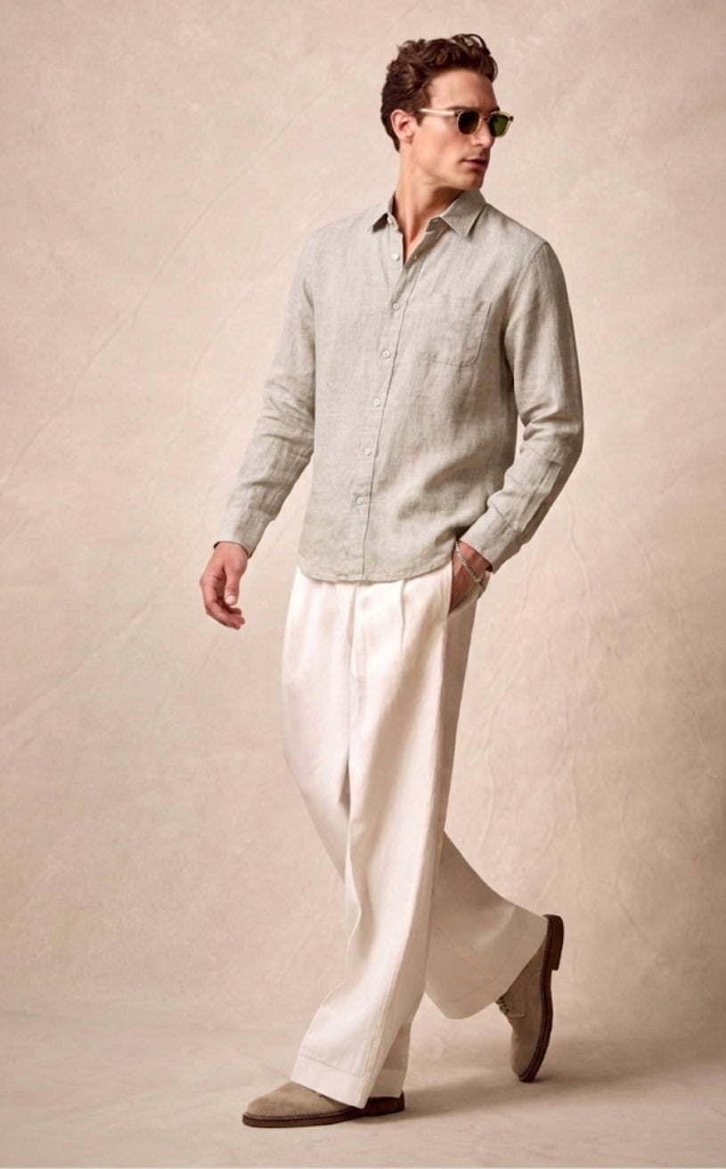 Linen Shirt for Men - Casual Short Sleeve Summer Top in Light Color