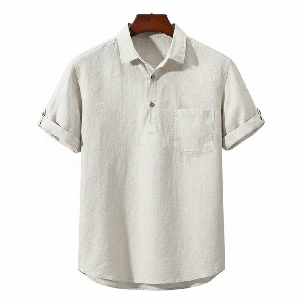 Linen Polo Shirt for Men - Casual Summer Style - Lightweight Breathable Fabric