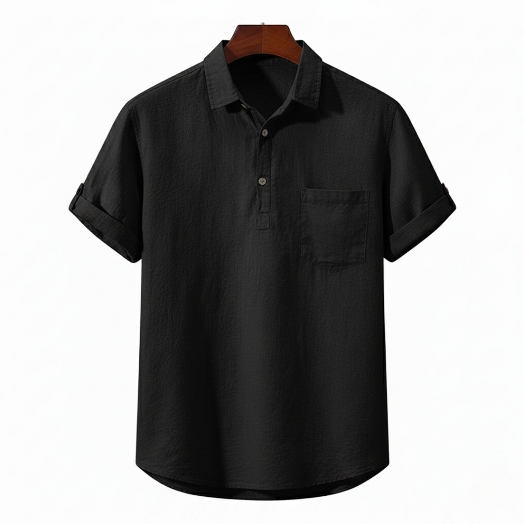 Linen Polo Shirt for Men - Casual Short Sleeve Top for Summer Wear