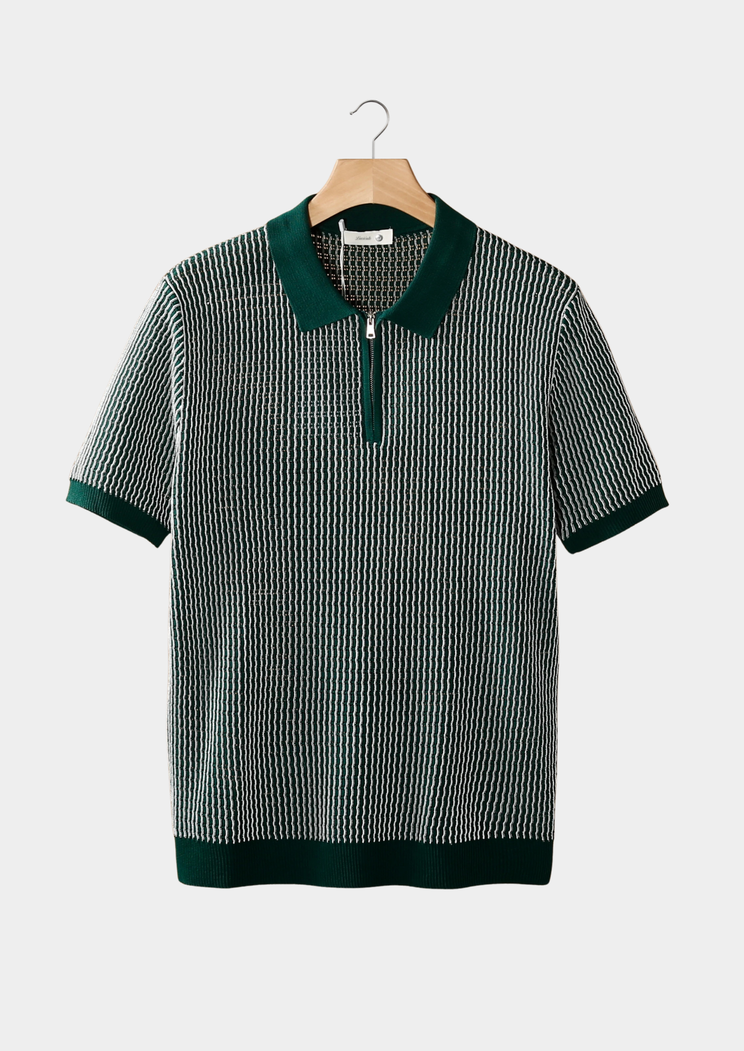 Geometric Textured Zipper Polo Shirt for Casual Wear and Outdoor Activities