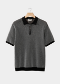 Geometric Textured Zipper Polo Shirt for Casual Wear and Outdoor Activities