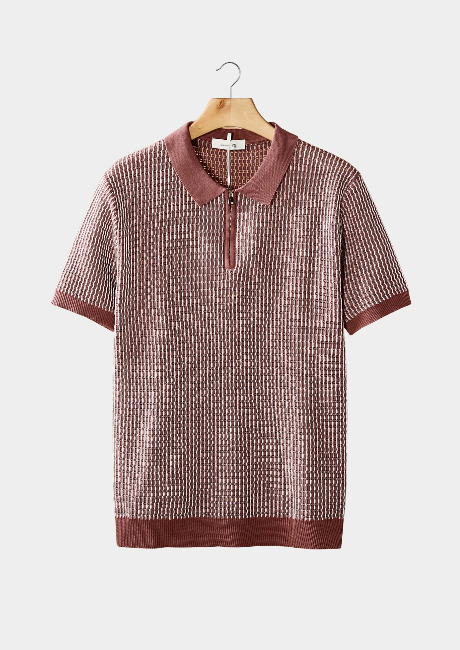 Geometric Textured Zipper Polo Shirt for Casual Wear and Outdoor Activities