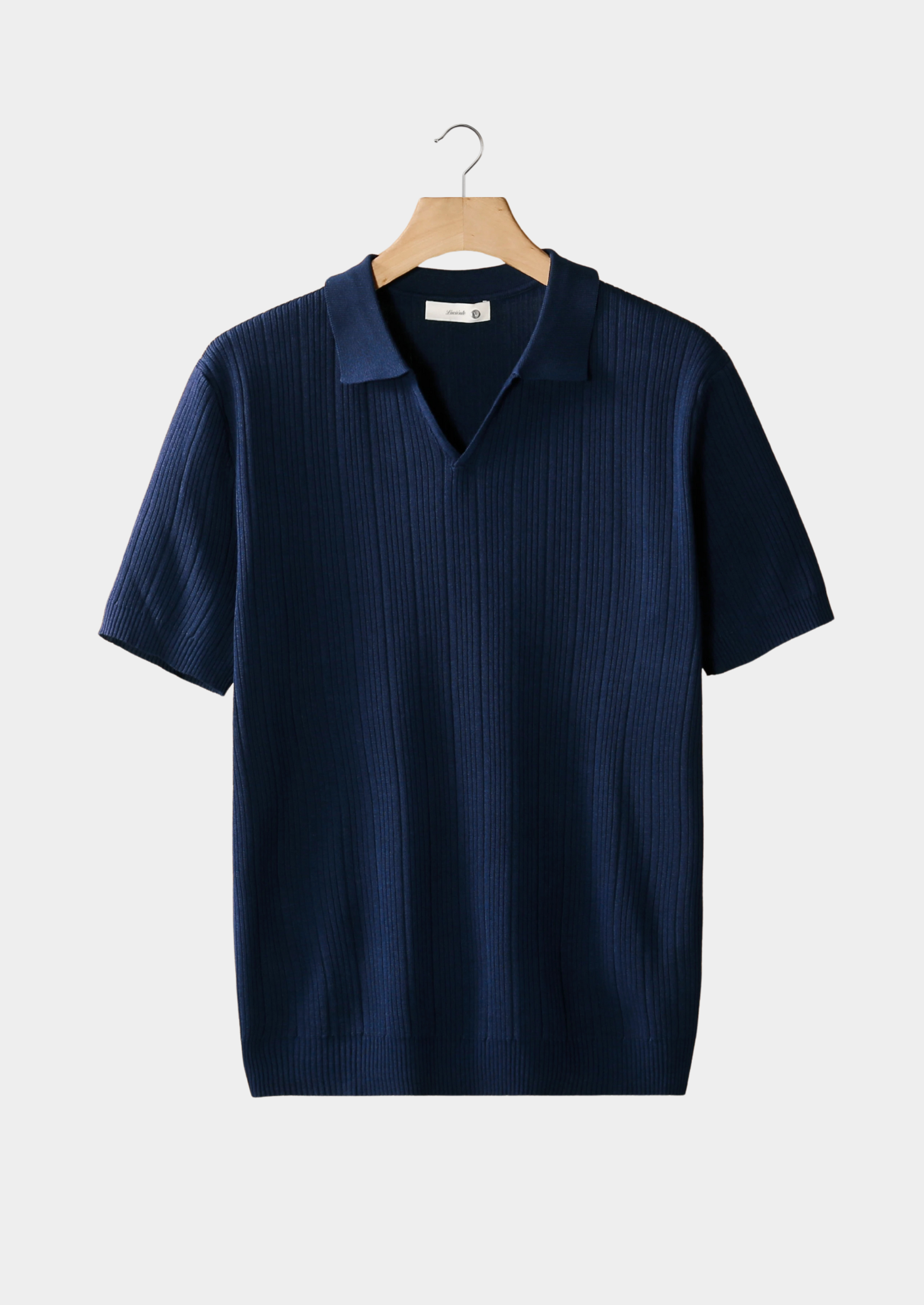 Ribbed Open Collar Polo Shirt for Men - Casual Wear, Lightweight Fabric