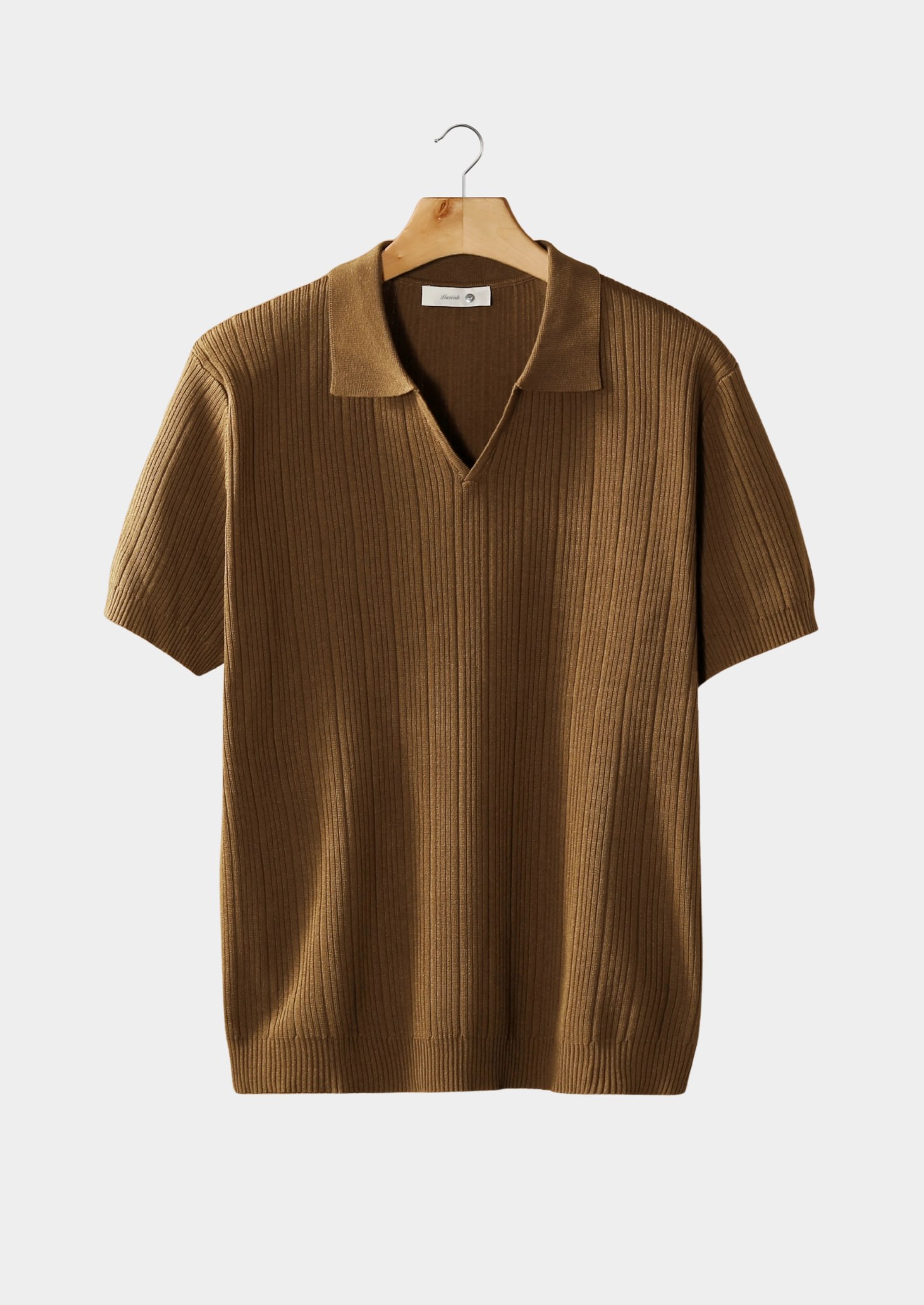 Ribbed Open Collar Polo Shirt for Men - Casual Wear, Lightweight Fabric