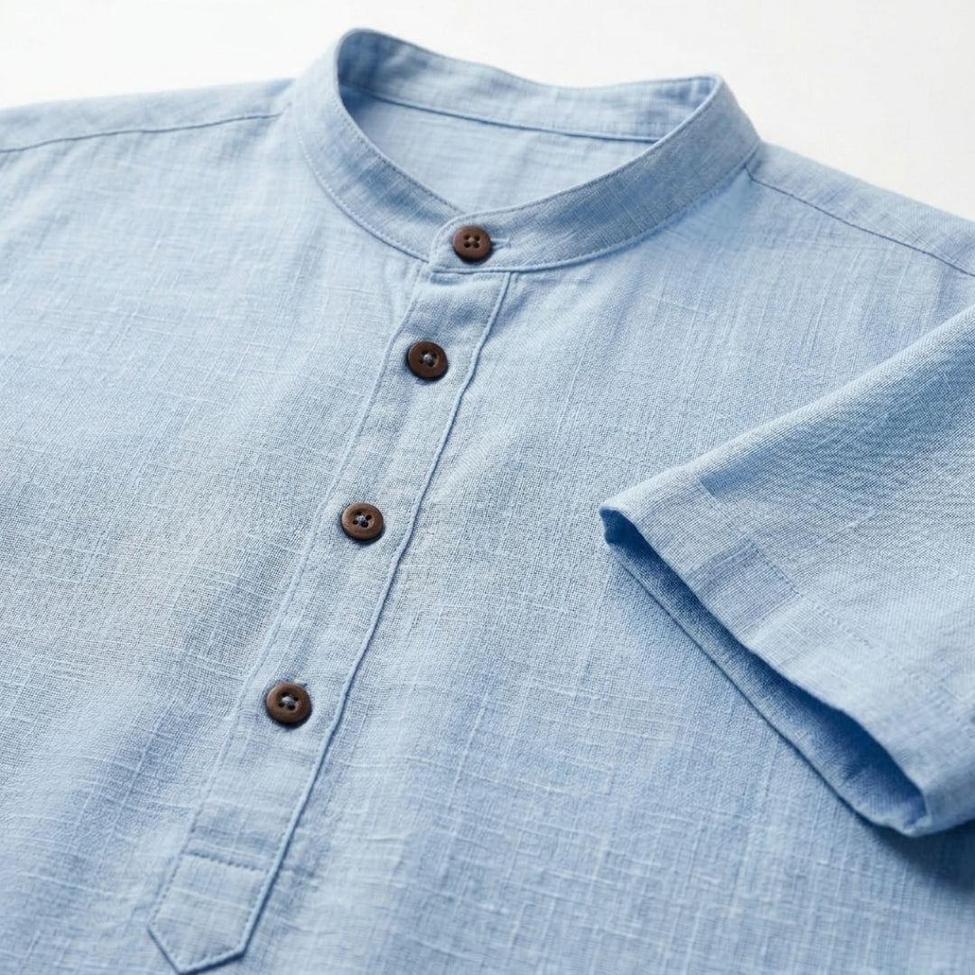 Linen Shirt for Men - Casual Short Sleeve Summer Wear in Light Blue