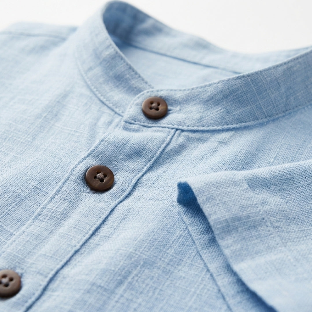 Linen Shirt for Men - Casual Short Sleeve Summer Wear in Light Blue