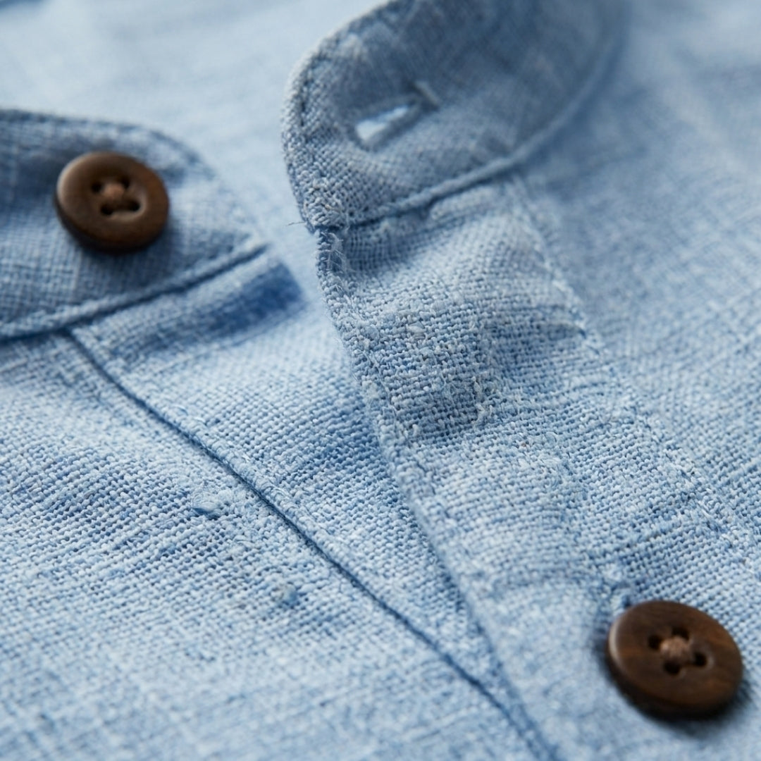 Linen Shirt for Men - Casual Short Sleeve Summer Wear in Light Blue