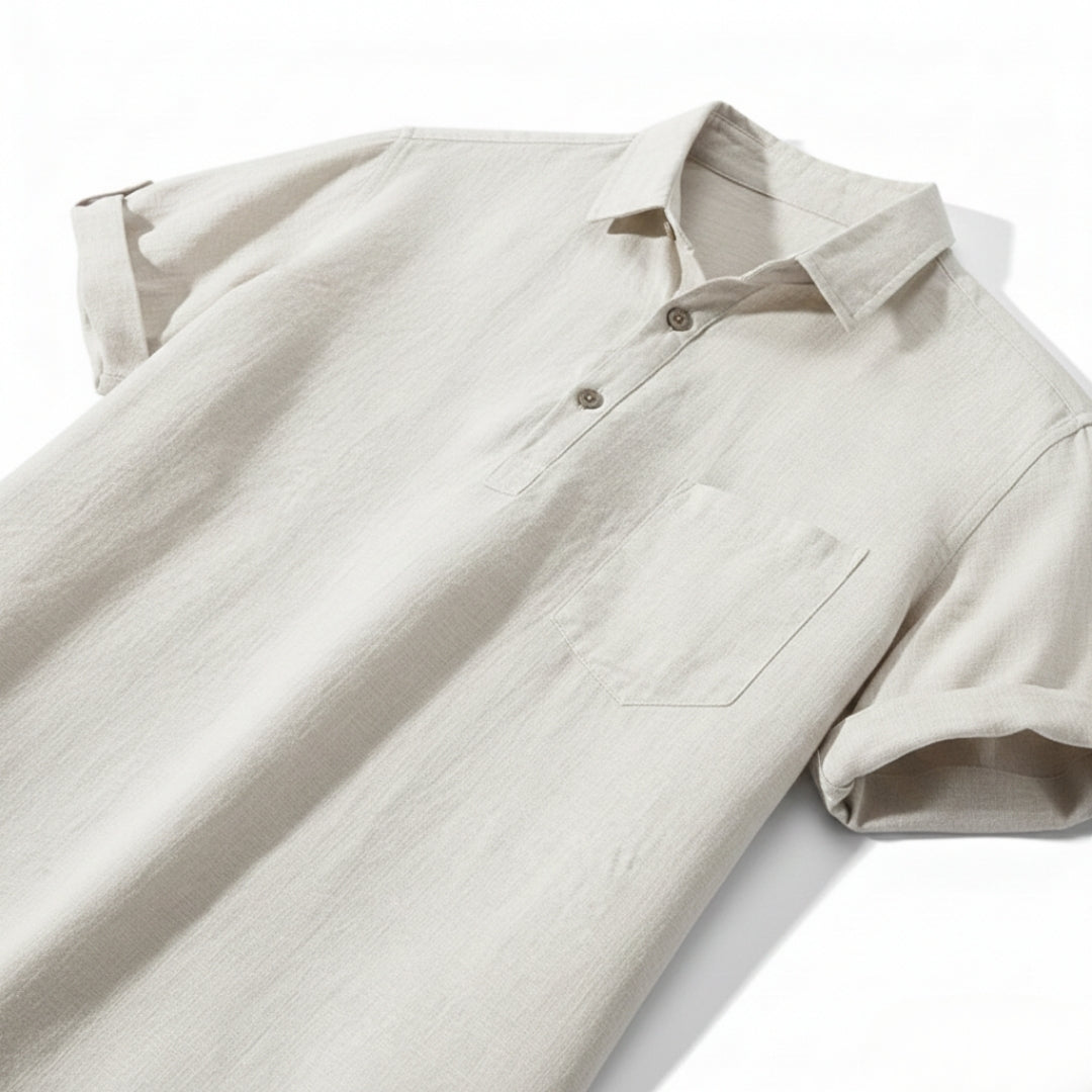 Linen Polo Shirt for Men - Casual Summer Style - Lightweight Breathable Fabric