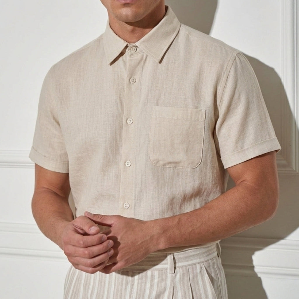 Linen Short Sleeve Shirt for Men - Casual Summer Wear in Lightweight Fabric